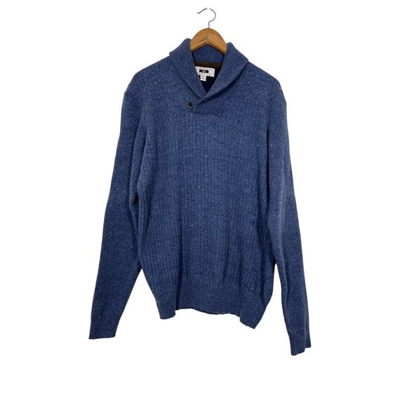 Joseph Abboud‎ Blue Wool Blend Cable Knit Sweater XL Mens Elbow Patches Preppy - Picture 1 of 9